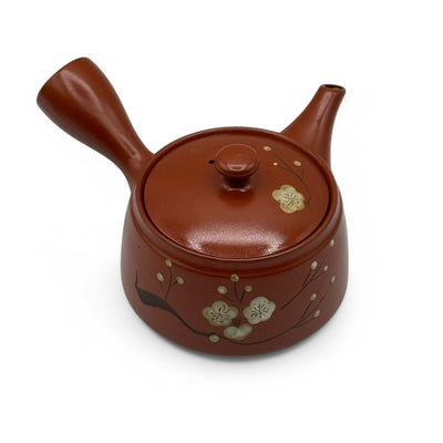 Fusensaku Hakubai White Blossom Red Tokoname-yaki Kyusu Japanese teapot for authentic loose leaf green tea brewing.