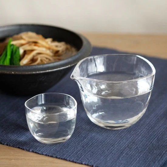 Fūtō handcrafted Edo Glass Japanese sake set with elegant traditional drinkware design.