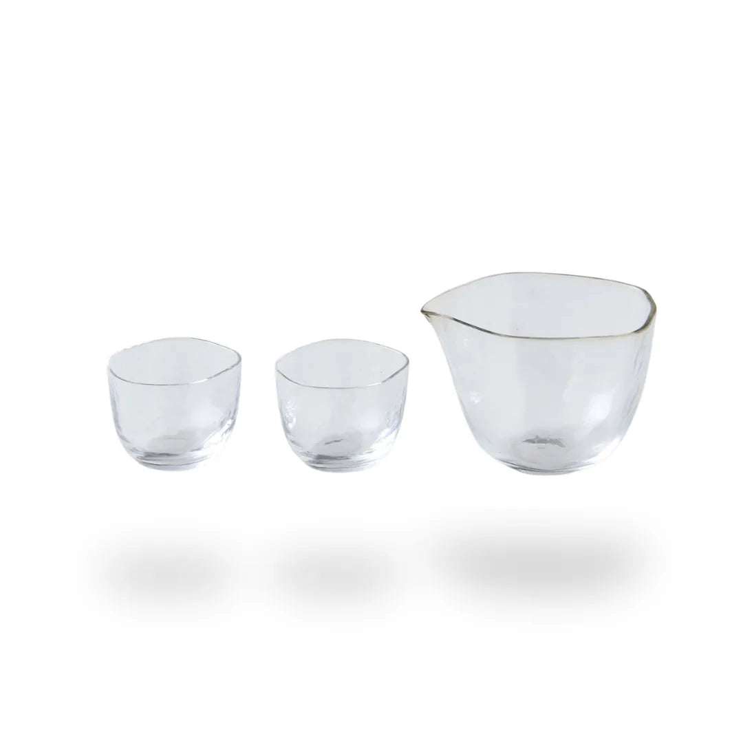 Fūtō handcrafted Edo Glass Japanese sake set with elegant traditional drinkware design.