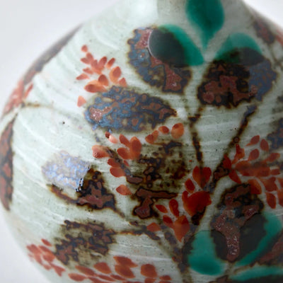 Handmade Japanese Hagi Tesai Kabin ceramic flower vase in traditional wabi-sabi style for Ikebana or minimalist home décor.