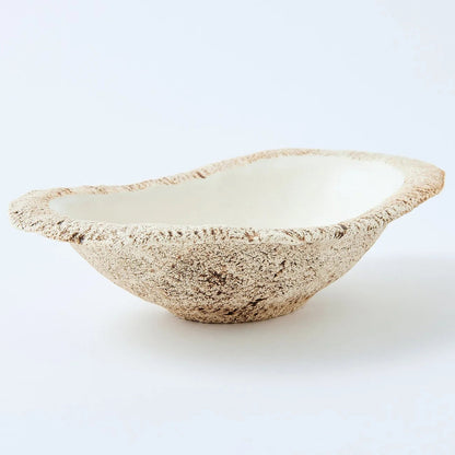 Hakuwa white oval bowl made from Japanese semi-porcelain and clay, handcrafted tableware for modern dining.