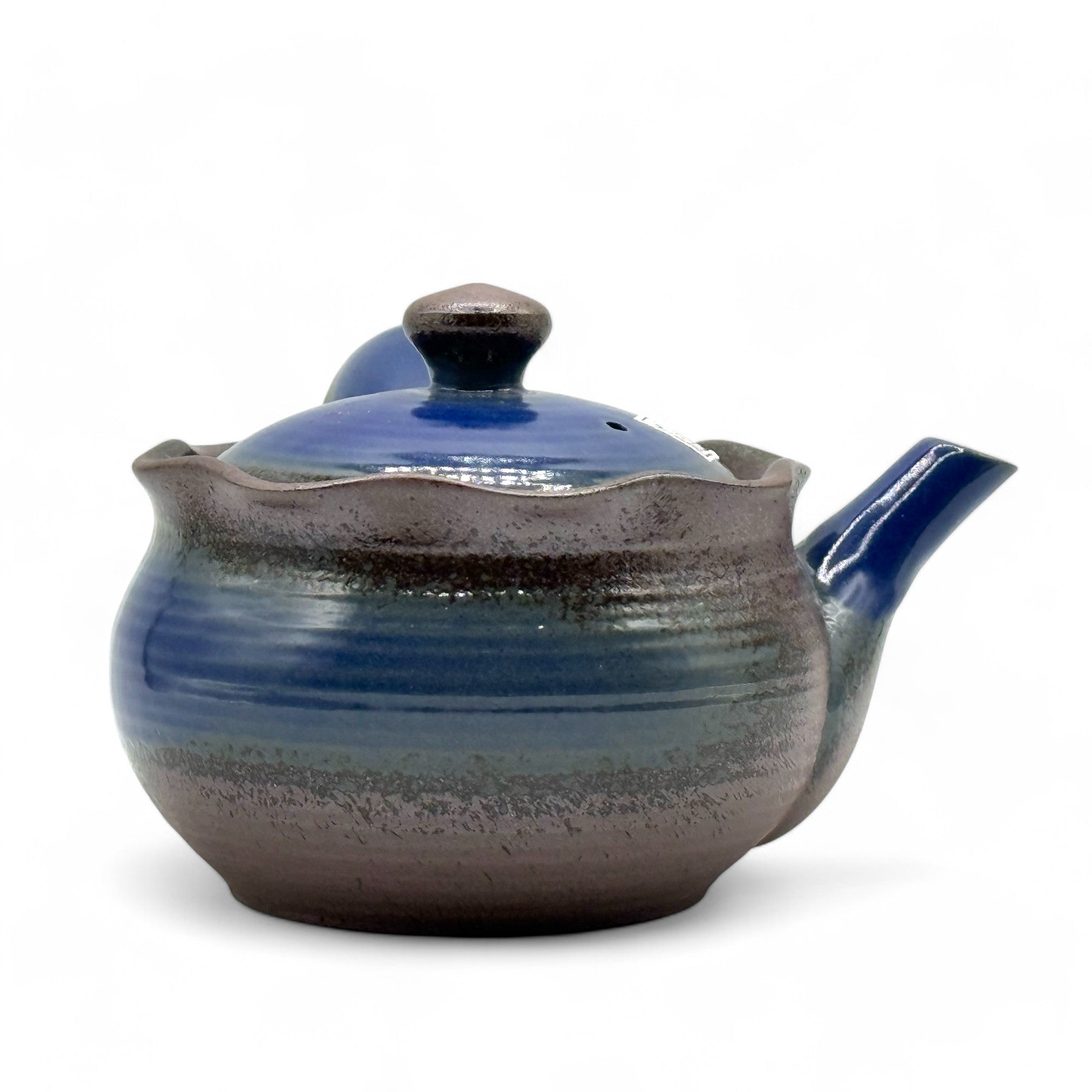 Hana Mizuki Blue Banko-yaki Kyusu Japanese teapot with side handle, handcrafted ceramic for loose leaf tea brewing.