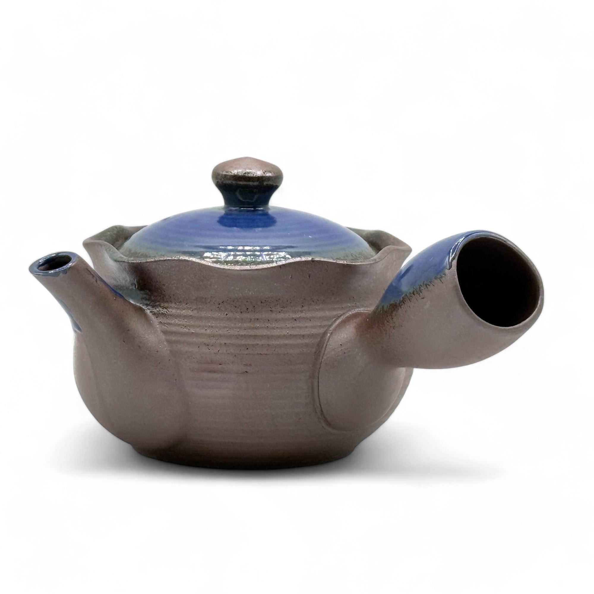 Hana Mizuki Blue Banko-yaki Kyusu Japanese teapot with side handle, handcrafted ceramic for loose leaf tea brewing.