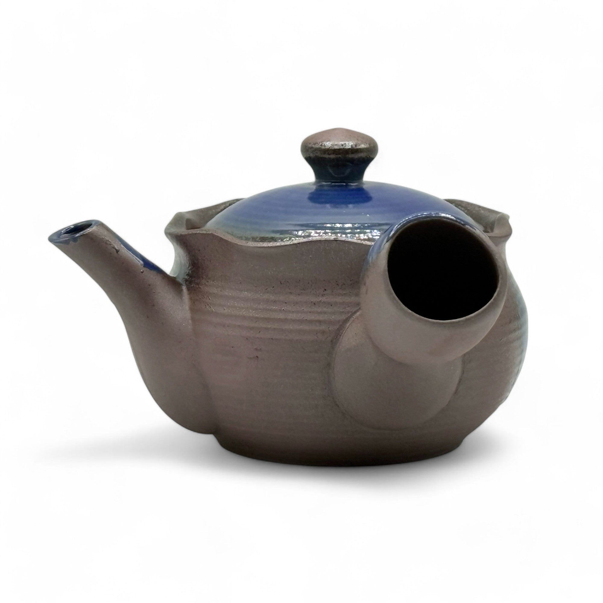 Hana Mizuki Blue Banko-yaki Kyusu Japanese teapot with side handle, handcrafted ceramic for loose leaf tea brewing.