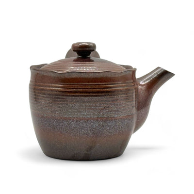 Hanafubuki flame brown Banko-yaki Kyusu Japanese teapot with traditional clay design and side handle.