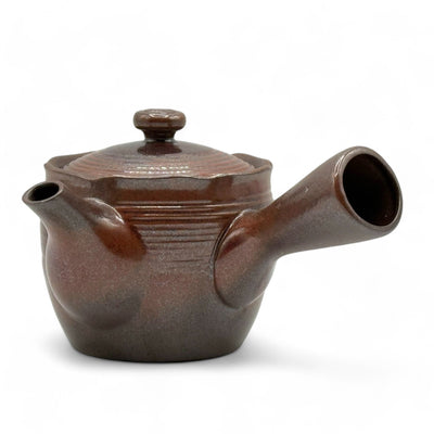 Hanafubuki flame brown Banko-yaki Kyusu Japanese teapot with traditional clay design and side handle.