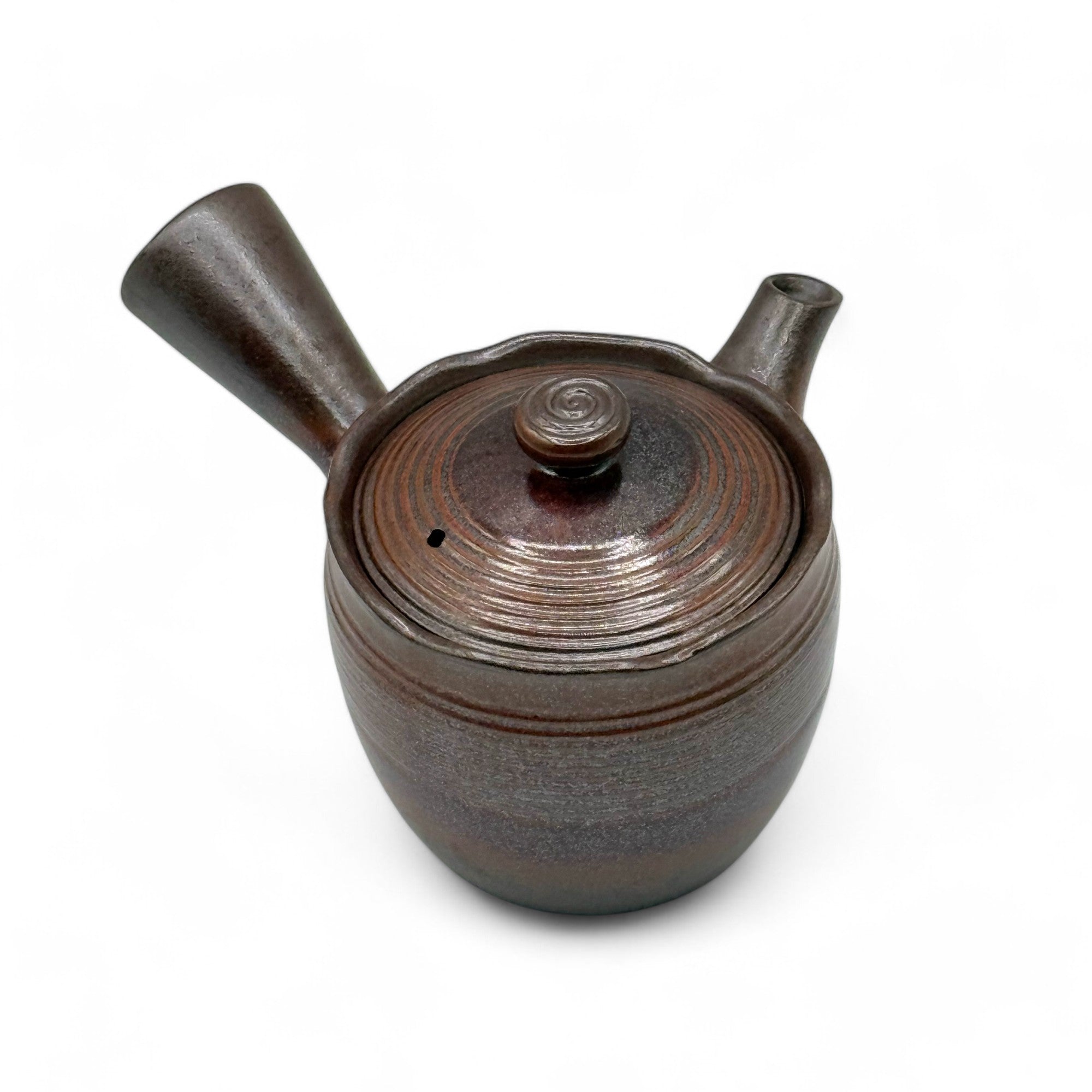 Hanafubuki flame brown Banko-yaki Kyusu Japanese teapot with traditional clay design and side handle.
