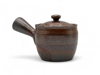 Hanafubuki flame brown Banko-yaki Kyusu Japanese teapot with traditional clay design and side handle.