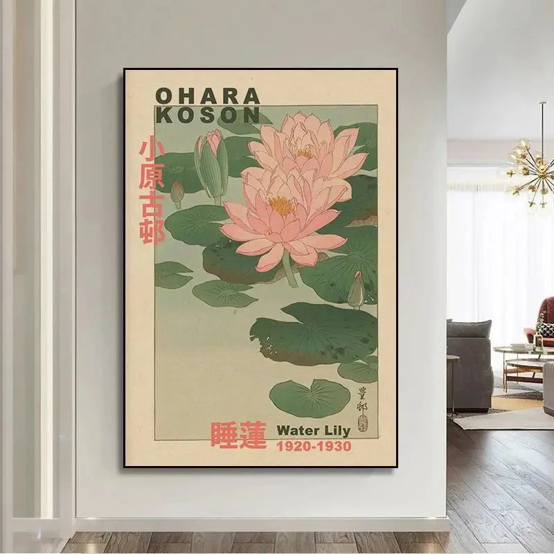 Japanese Hokusai Ohara Koson wall art print, traditional ukiyo-e style, perfect for home decor and art collectors.