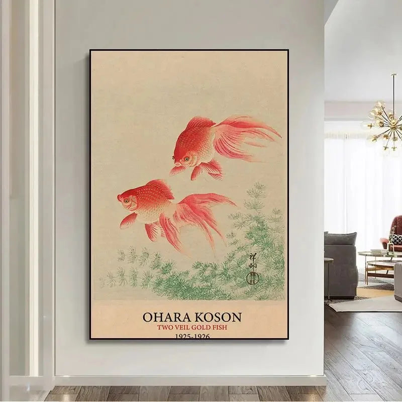 Japanese Hokusai Ohara Koson wall art print, traditional ukiyo-e style, perfect for home decor and art collectors.