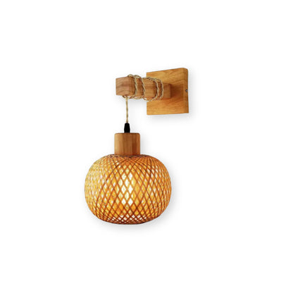 Japanese bamboo lantern wall lamp with rustic design, perfect for ambient lighting and enhancing home or outdoor decor.