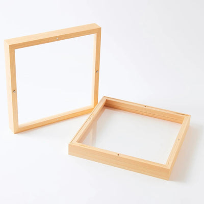 Handcrafted Japanese Hinoki wood square display frame for minimalist home decor.