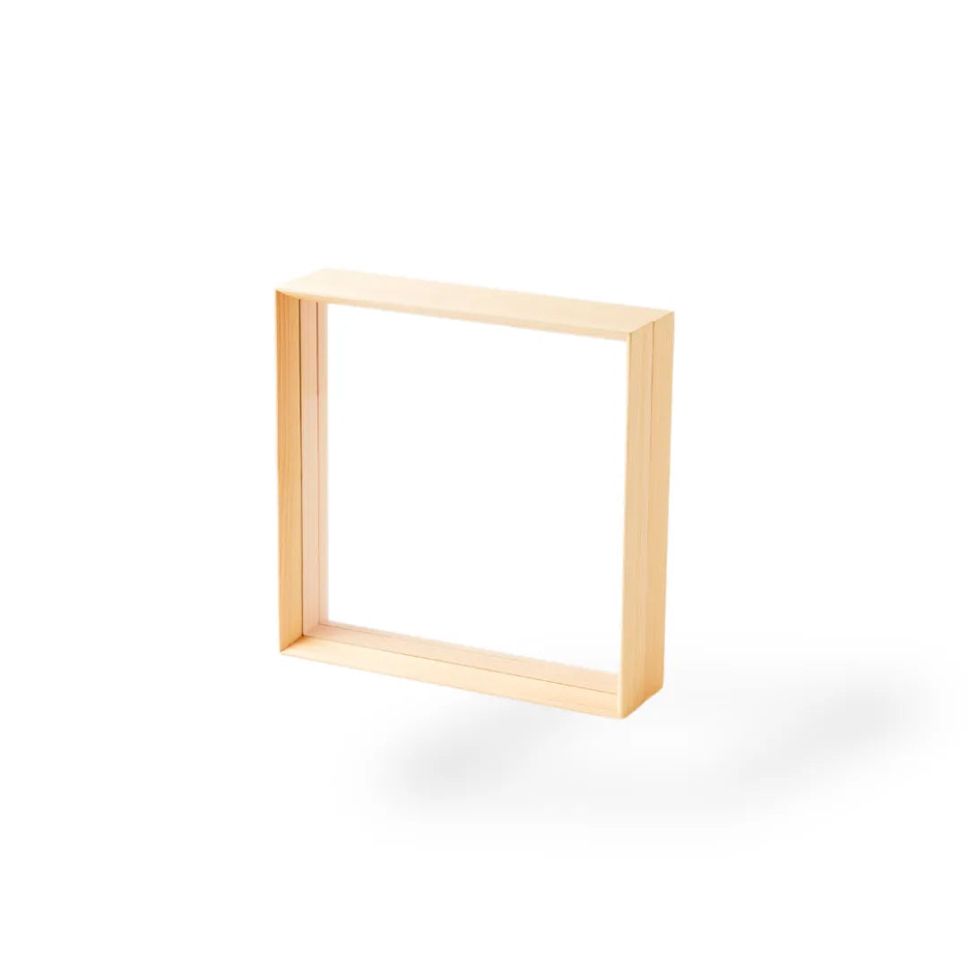 Handcrafted Japanese Hinoki wood square display frame for minimalist home decor.