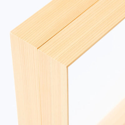 Handcrafted Japanese Hinoki wood square display frame for minimalist home decor.