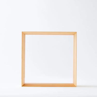 Handcrafted Japanese Hinoki wood square display frame for minimalist home decor.