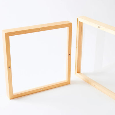 Handcrafted Japanese Hinoki wood square display frame for minimalist home decor.