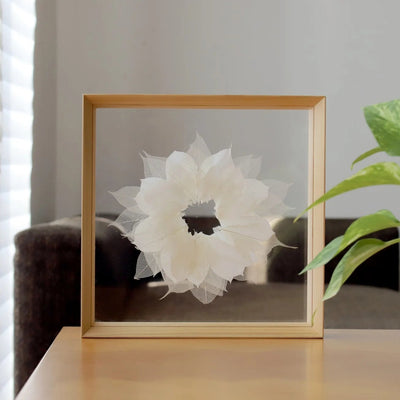 Handcrafted Japanese Hinoki wood square display frame for minimalist home decor.