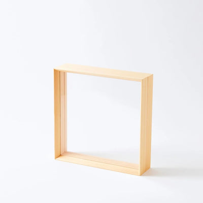 Handcrafted Japanese Hinoki wood square display frame for minimalist home decor.