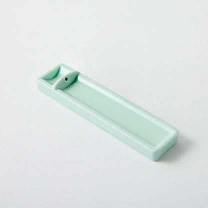 Handmade Japanese long celadon incense holder – ceramic tray for traditional and minimalist incense rituals.