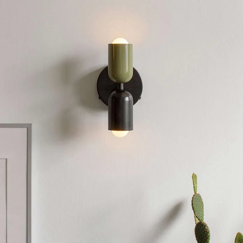 Japanese macaron wall lamp with up-down lighting, perfect for ambient light in modern or minimalist home decor settings.