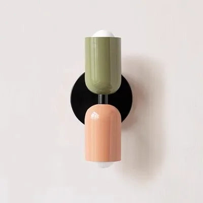 Japanese macaron wall lamp with up-down lighting, perfect for ambient light in modern or minimalist home decor settings.