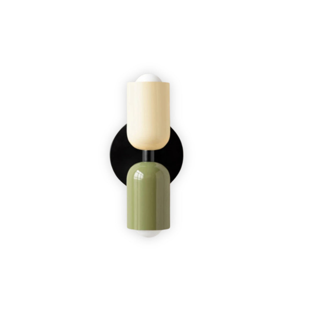 Japanese macaron wall lamp with up-down lighting, perfect for ambient light in modern or minimalist home decor settings.