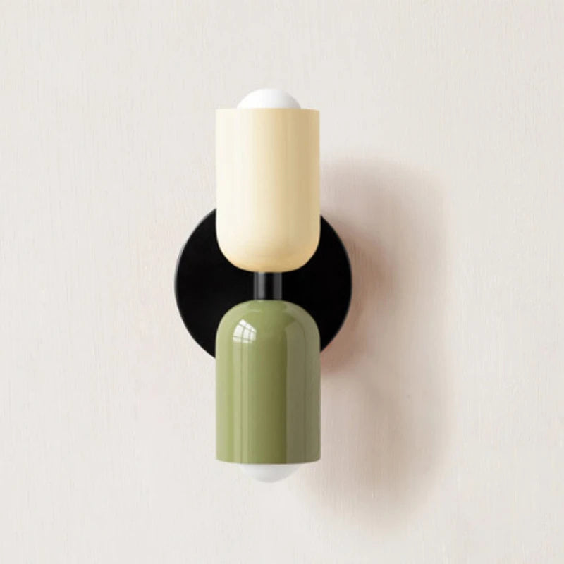 Japanese macaron wall lamp with up-down lighting, perfect for ambient light in modern or minimalist home decor settings.