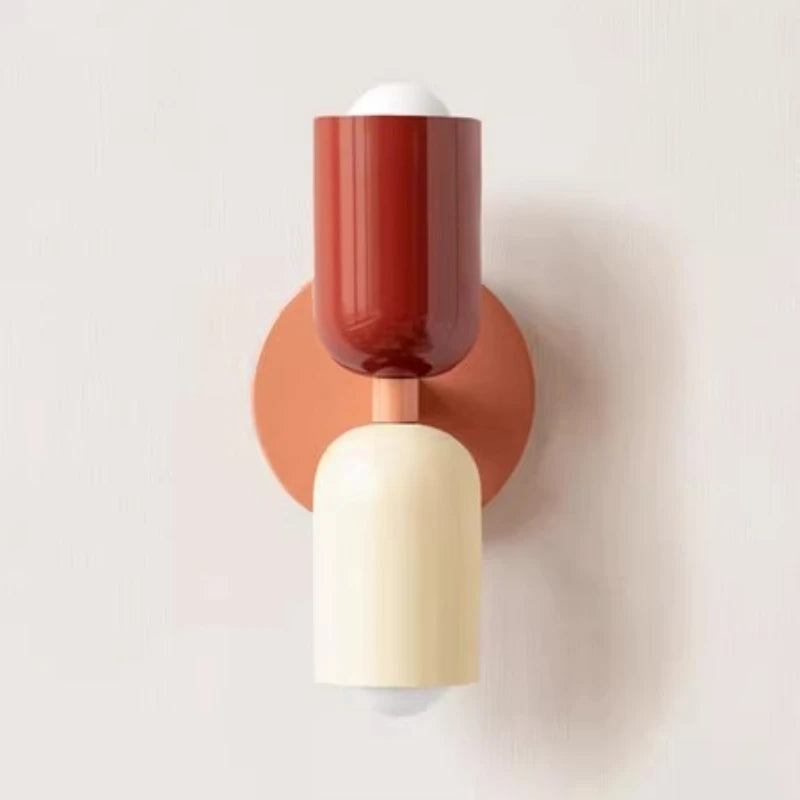 Japanese macaron wall lamp with up-down lighting, perfect for ambient light in modern or minimalist home decor settings.