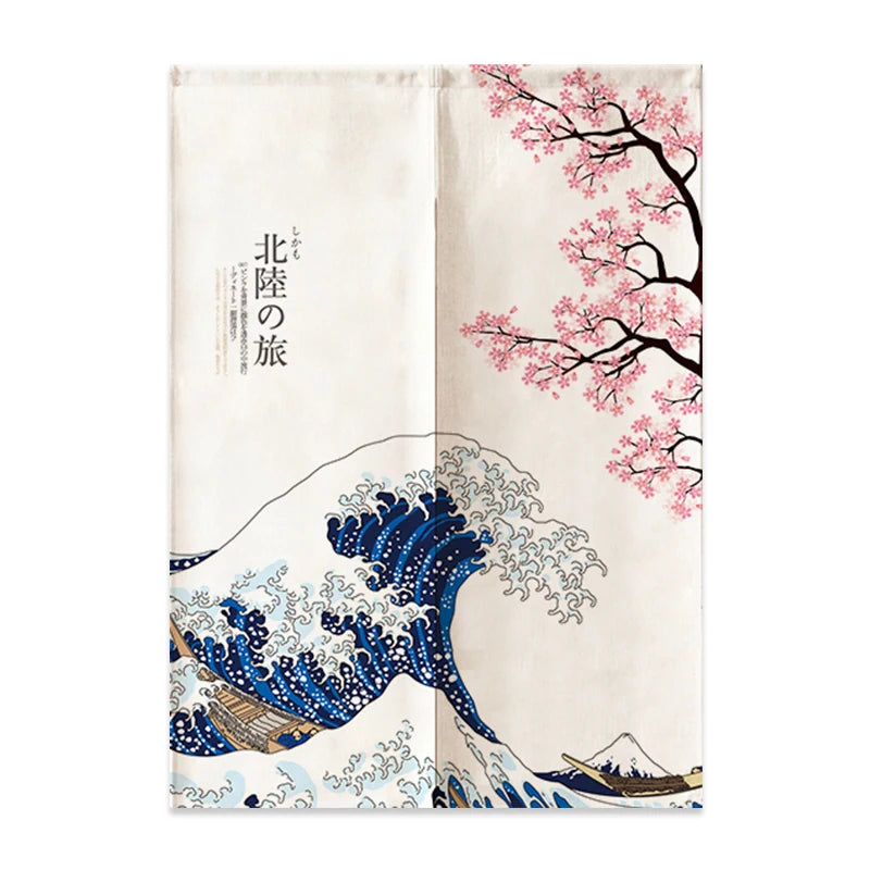 Traditional Japanese Noren curtain for doorways and room dividers, crafted with high-quality fabric and authentic Japanese designs.