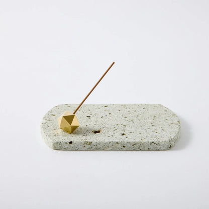 Japanese Oya stone incense set with plate and holder, perfect for minimalist aromatherapy and Zen rituals.