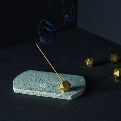 Japanese Oya stone incense set with plate and holder, perfect for minimalist aromatherapy and Zen rituals.