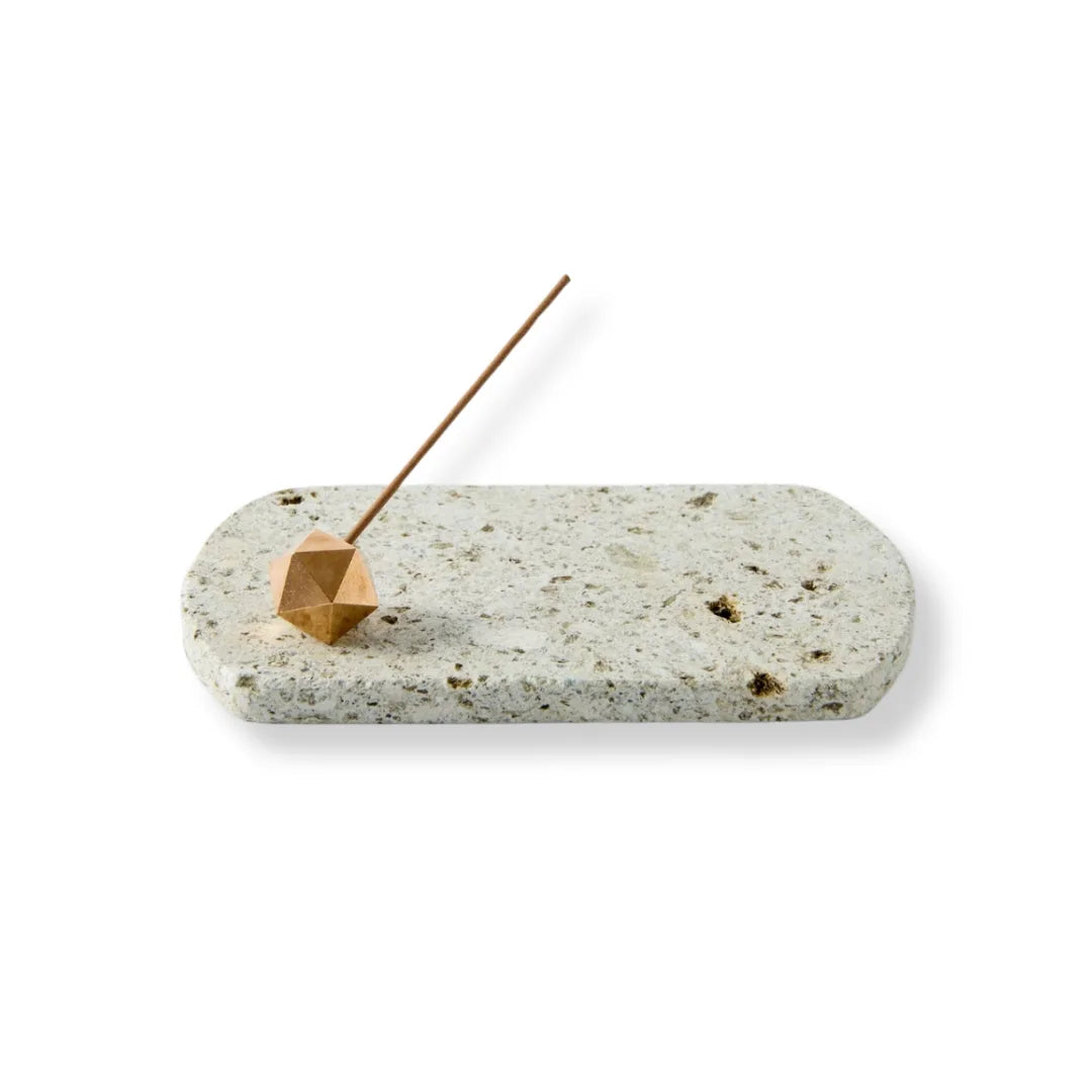 Japanese Oya stone incense set with plate and holder, perfect for minimalist aromatherapy and Zen rituals.