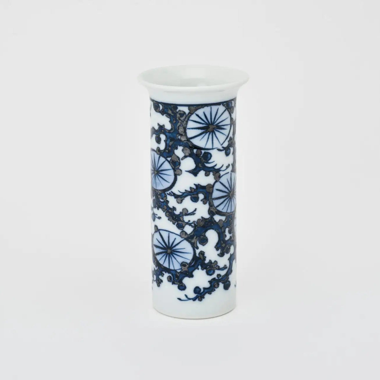Handcrafted Japanese ceramic flower vase with pine tree design, perfect for minimalist or Zen-inspired home decor.