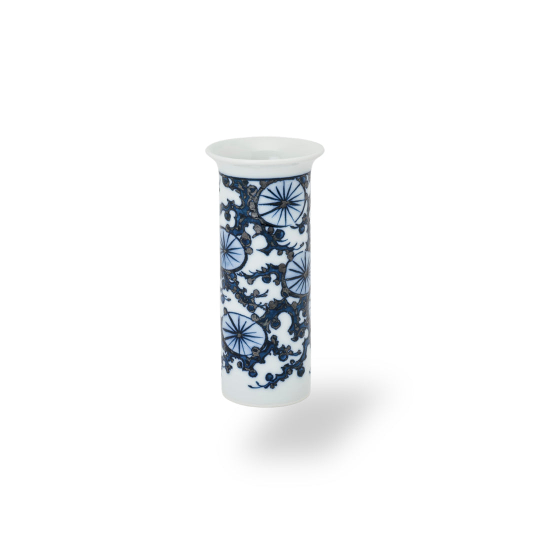 Handcrafted Japanese ceramic flower vase with pine tree design, perfect for minimalist or Zen-inspired home decor.