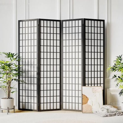 Elegant Japanese shoji screen room divider with wooden frame and light-filtering panels.