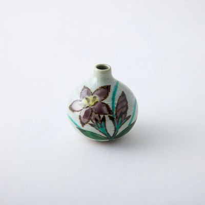 Japanese Tesai Kabin flower vase with Kikyo motif, handmade Karatsu clay with Amakusa slipware finish
