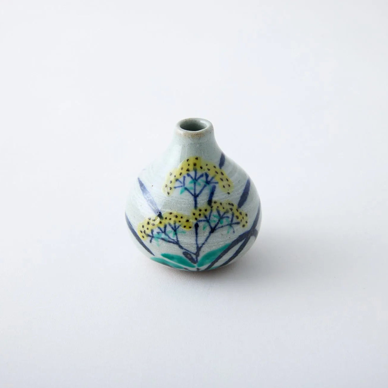 Japanese Tesai Kabin flower vase with Ominaeshi motif, handmade Karatsu clay and Amakusa slipware ikebana vase.