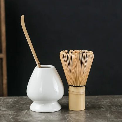 Japanese traditional matcha tea set with bowl, whisk, and scoop, perfect for authentic tea ceremonies and home brewing.