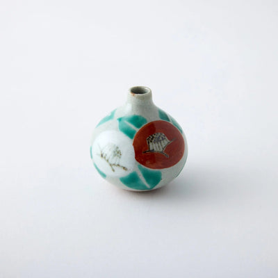Handcrafted Japanese ceramic flower vase, wabi-sabi ikebana kabin with susuki motif for minimalist home decor.