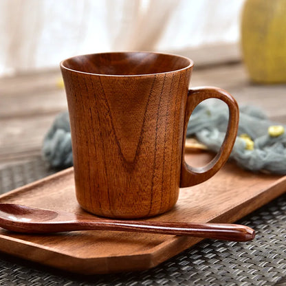 Japanese wooden big belly mug cup with rustic design, perfect for tea or coffee lovers, adding charm to your kitchen or office.