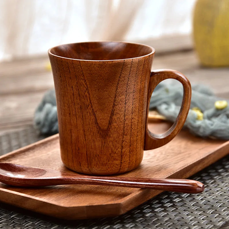 Japanese wooden big belly mug cup with rustic design, perfect for tea or coffee lovers, adding charm to your kitchen or office.