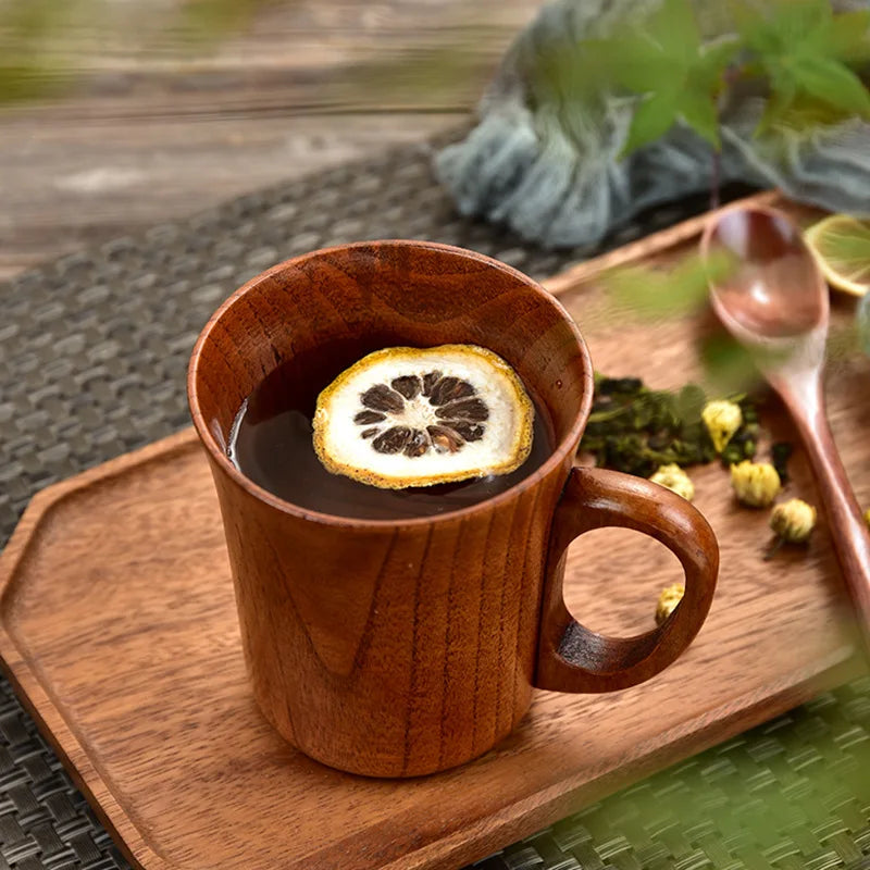 Japanese wooden big belly mug cup with rustic design, perfect for tea or coffee lovers, adding charm to your kitchen or office.