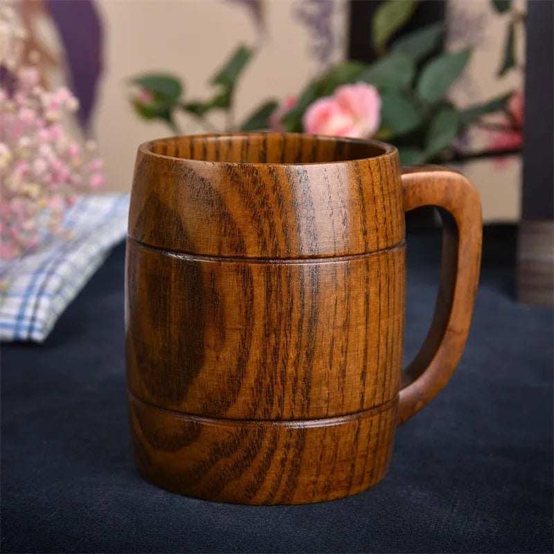 Japanese wooden big belly mug cup with rustic design, perfect for tea or coffee lovers, adding charm to your kitchen or office.