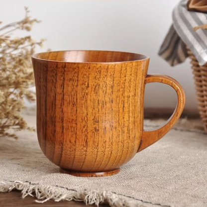 Japanese wooden big belly mug cup with rustic design, perfect for tea or coffee lovers, adding charm to your kitchen or office.