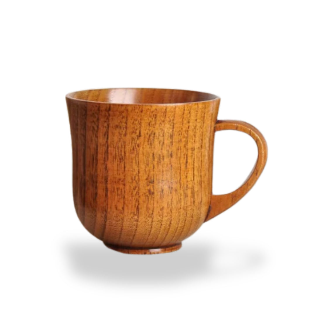 Japanese wooden big belly mug cup with rustic design, perfect for tea or coffee lovers, adding charm to your kitchen or office.