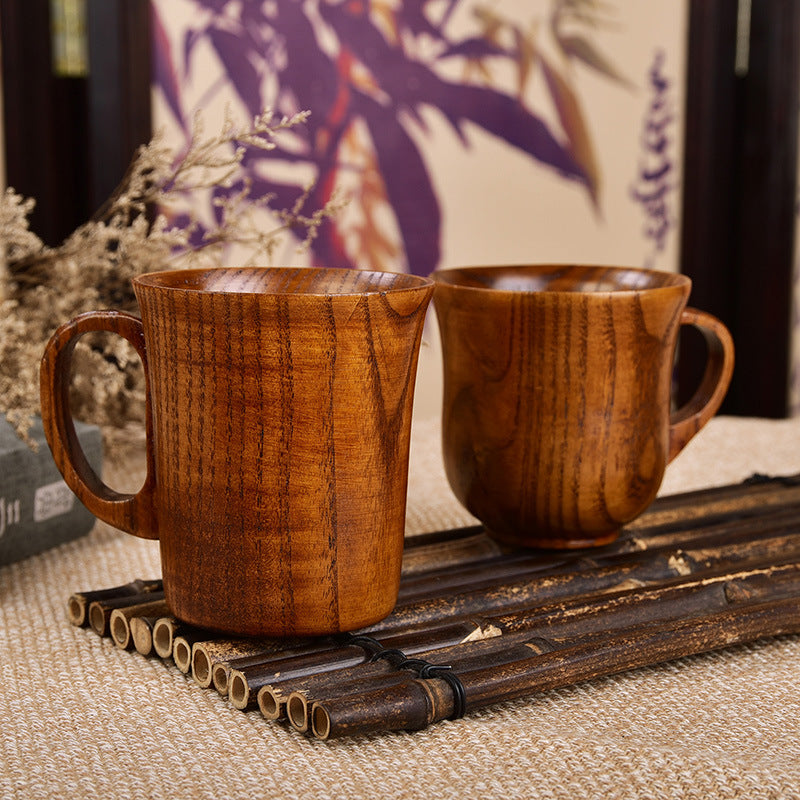 Japanese wooden big belly mug cup with rustic design, perfect for tea or coffee lovers, adding charm to your kitchen or office.