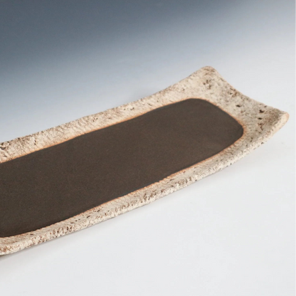 Keshiki Zara Japanese semi-porcelain rectangular plate made from mixed clay for elegant modern dining.
