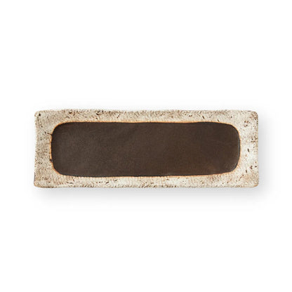 Keshiki Zara Japanese semi-porcelain rectangular plate made from mixed clay for elegant modern dining.