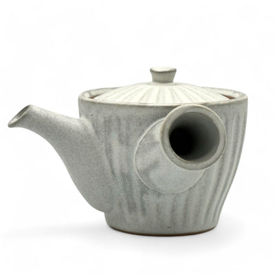 Kiku Kohiki rustic white Tokoname-yaki Kyusu Japanese teapot, traditional ceramic tea pot for brewing green tea.