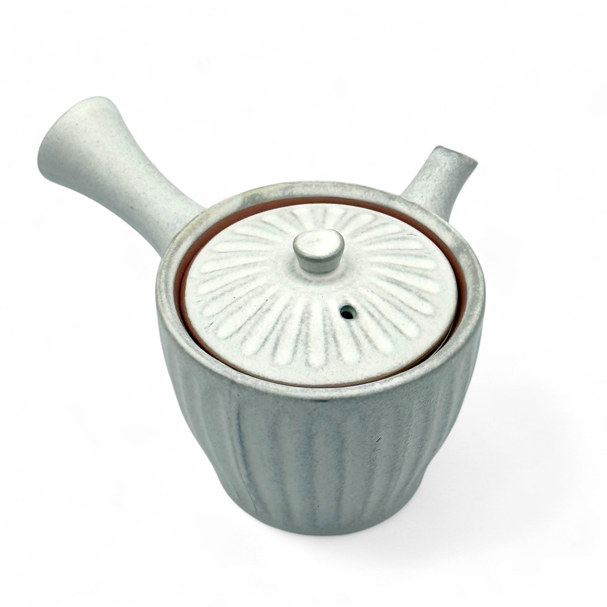Kiku Kohiki rustic white Tokoname-yaki Kyusu Japanese teapot, traditional ceramic tea pot for brewing green tea.